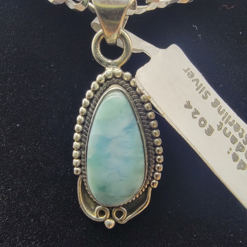 Elegant 925 Silver Blue Dominican Republic Larimar Pendant